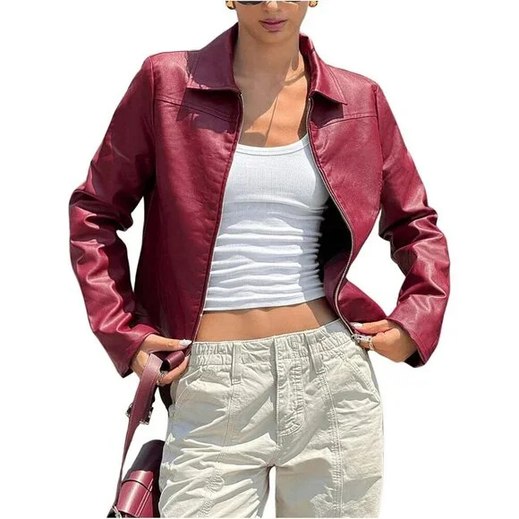 SOLY HUX Women's PU Leather Jackets Casual